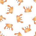 Watercolor seamless multidirectional pattern with cute crabs