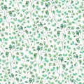 Watercolor seamless natural pattern with green leaves