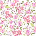 Watercolor seamless pattern with abstract pink flowers. Hand drawing floral background isolated on white. Vector EPS Royalty Free Stock Photo