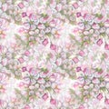 Watercolor, seamless pattern of apple, pink flowers on a white background. Spring, gentle, cute illustration for the