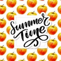 Summer time Watercolor seamless pattern with apples on the white background. Vector illustration. Hand drawn background Royalty Free Stock Photo