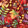 Watercolor seamless pattern with autumn elements.