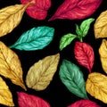 Watercolor seamless pattern of autumn leaves Royalty Free Stock Photo