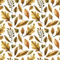 Watercolor seamless pattern autumn leaves on a white background. Hand drawn illustration. Design for wedding invitations, greeting Royalty Free Stock Photo