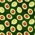 Watercolor seamless pattern with avocado on dark green Royalty Free Stock Photo