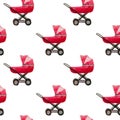 Watercolor seamless pattern of baby strollers isolated Royalty Free Stock Photo