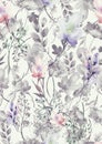 Watercolor seamless pattern, background with a floral pattern. Beautiful vintage drawings of plants, flowers,willow branch, berry Royalty Free Stock Photo