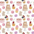 Watercolor seamless pattern for bakery projects