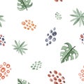 Watercolor seamless pattern with beautiful bright abstract elements and leopard spots.