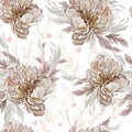 Watercolor seamless pattern with beautiful peony flowers, roses, leaves and hearts Royalty Free Stock Photo