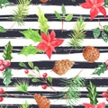 Watercolor seamless pattern with berries and cones Royalty Free Stock Photo