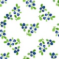 Watercolor seamless pattern with berries and leaves.