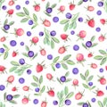 Watercolor seamless pattern with berries