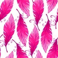 Watercolor seamless pattern with bird feathers.