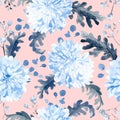 Watercolor seamless pattern with black and blue plants