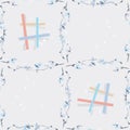 Watercolor seamless pattern of blue branches with red and blue squares on a light gray background -7 Royalty Free Stock Photo