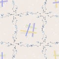 Watercolor seamless pattern of blue branches with violet and green squares on a light pink background -7 Royalty Free Stock Photo