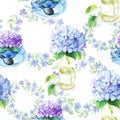 Watercolor seamless pattern with blue flowers