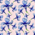 Watercolor seamless pattern of blue flowers