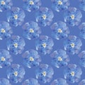 Watercolor seamless pattern with blue violet flowers and repeat ornament on blue background. Royalty Free Stock Photo
