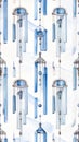 Watercolor seamless pattern with blue wind chimes on white background Royalty Free Stock Photo