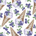 Watercolor Seamless pattern blueberries ice-cream