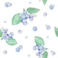 Watercolor seamless pattern of blueberries