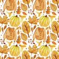 Watercolor seamless pattern, botany elements in yellow colors on a white background. Pattern for various products.