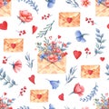 Watercolor seamless pattern with bouquet of flowers Royalty Free Stock Photo