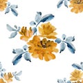 Watercolor seamless pattern with bouquets of yellow roses on white background. Royalty Free Stock Photo