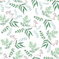 Watercolor Seamless pattern of branches, green leaves, herbs, tropical plant.. Vector fresh eco background on white Royalty Free Stock Photo