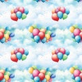 watercolor seamless pattern bright festive balloons multicolor Royalty Free Stock Photo