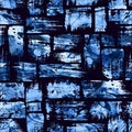 Watercolor seamless pattern with brush stripes and strokes. Blue color on dark background. Hand painted grange texture Royalty Free Stock Photo