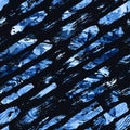 Watercolor seamless pattern with brush stripes and strokes. Blue color on dark background. Hand painted grange texture Royalty Free Stock Photo