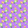 Watercolor seamless pattern. Watercolor cactus seamless floral pattern background, wallpaper, fabric. Ultraviolet