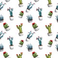 Watercolor seamless pattern with cactuses.