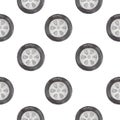 Watercolor seamless pattern with car wheels, tires, rims, for children, boys Royalty Free Stock Photo