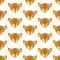 Watercolor seamless pattern with cheetah heads. Cute handrawn animals, perfect for kids apparel and textile. Vector illustration