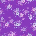 Watercolor seamless pattern of cherry blossoms on a purple background