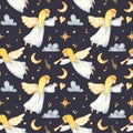 Seamless pattern with watercolor Christmas angels Royalty Free Stock Photo