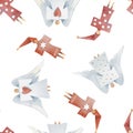 watercolor seamless pattern with a Christmas dolls, toys, angels Royalty Free Stock Photo