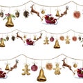 Watercolor seamless pattern with christmas garland. Royalty Free Stock Photo