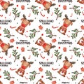 Watercolor seamless pattern with Christmas illustrations