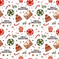 Watercolor seamless pattern with Christmas illustrations