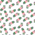 Watercolor seamless pattern with Christmas ornament socks. Winter accessories illustration. Royalty Free Stock Photo