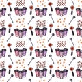 Watercolor seamless pattern with coffee attributes and coffee