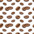 Watercolor seamless pattern coffee beans. Hand-drawn illustration isolated on white background. Perfect food menu Royalty Free Stock Photo