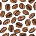 Watercolor seamless pattern coffee beans. Hand-drawn illustration isolated on white background. Perfect food menu Royalty Free Stock Photo