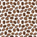 Watercolor seamless pattern coffee beans. Hand-drawn illustration isolated on white background. Perfect food menu Royalty Free Stock Photo