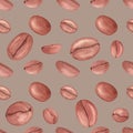 Watercolor seamless pattern with coffee beans isolated on brown background Royalty Free Stock Photo